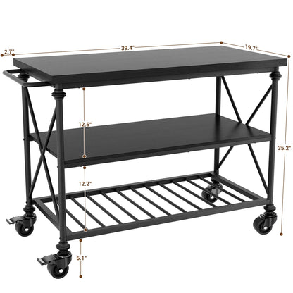 Industrial Mobile Kitchen Island Cart with Wheels: 3-Tier Storage, Lockable Casters for Kitchen, Dining & Small Spaces