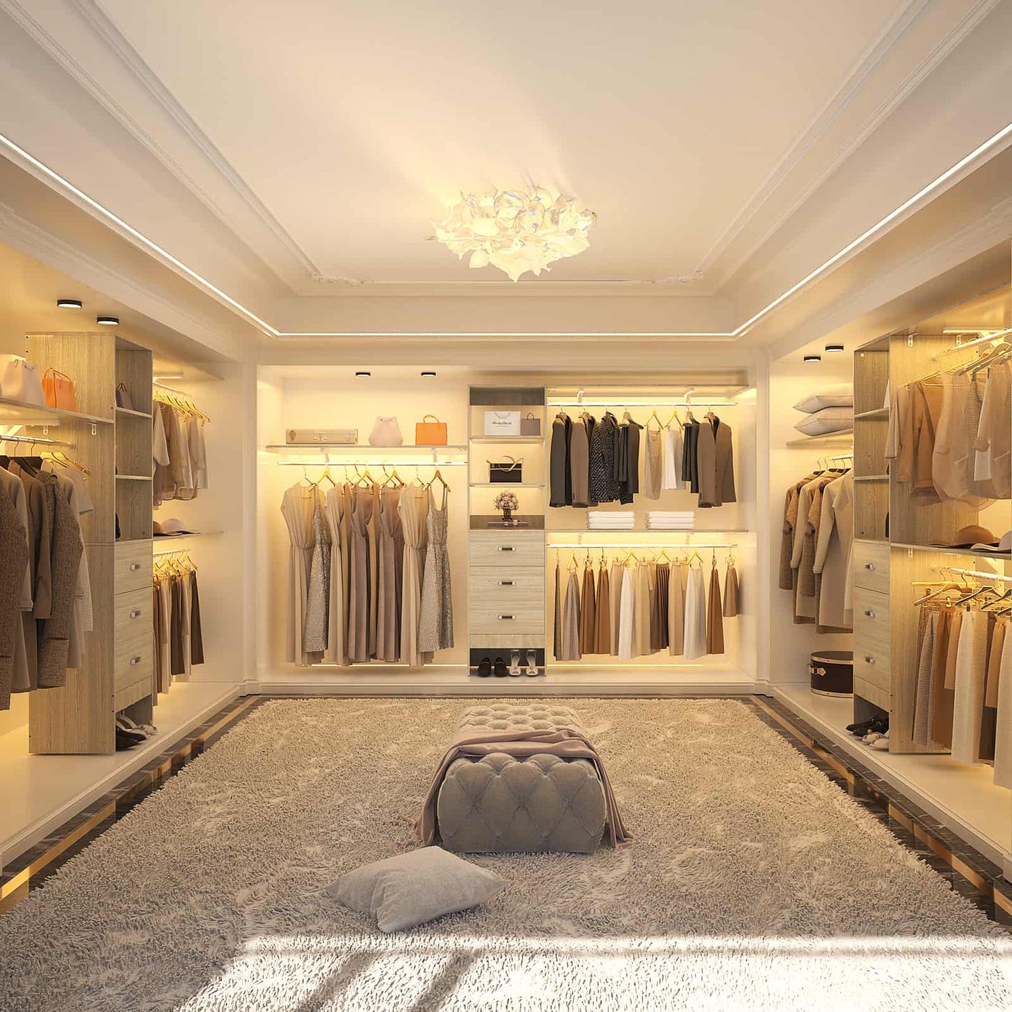 120'' W Closet System with Drawers, Closet Organizer with 3 Shelving Towers