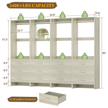 8FT Closet System with Wooden Drawers