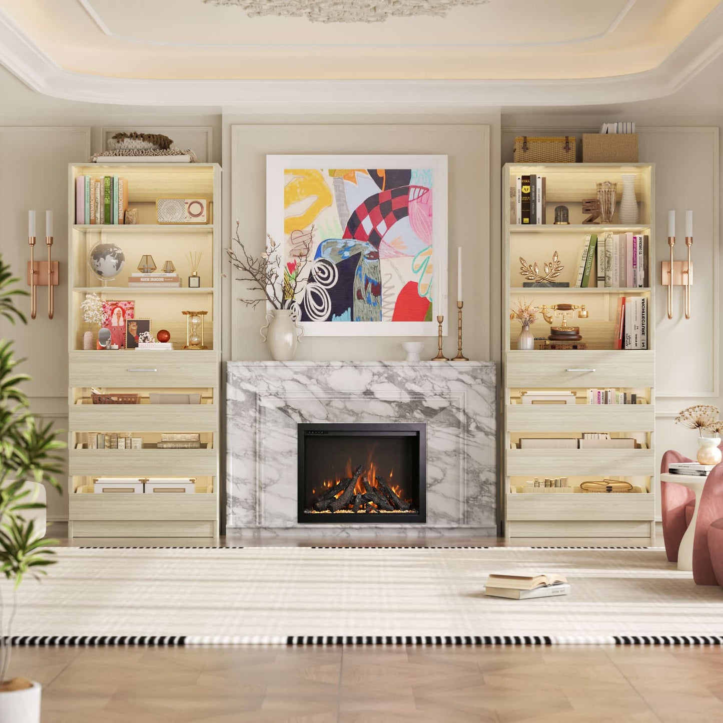 2-Pack Space-Saving Modular Armoire Wardrobe Closet System with 8 Drawers & Adjustable Shelves