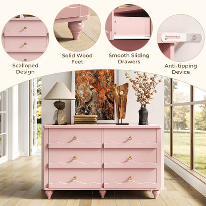 6-Drawer Dresser for Bedroom - 43" Modern Chest of Drawers with Scalloped Front, Storage Organizer