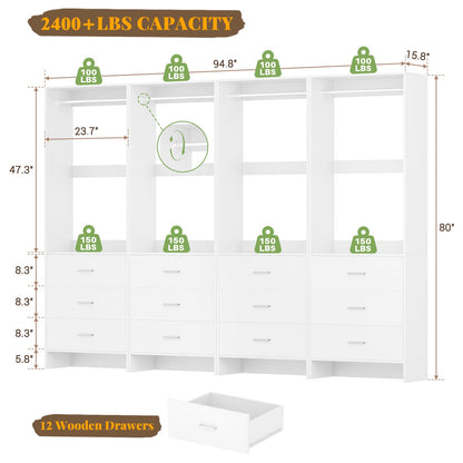 8FT Closet System with Wooden Drawers