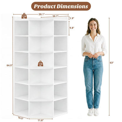 7-Tier Corner Cube Book Shelf - Wooden L-Shaped Storage Cabinet with Top Table for Small Spaces, Home Office, Bedroom, Living Room