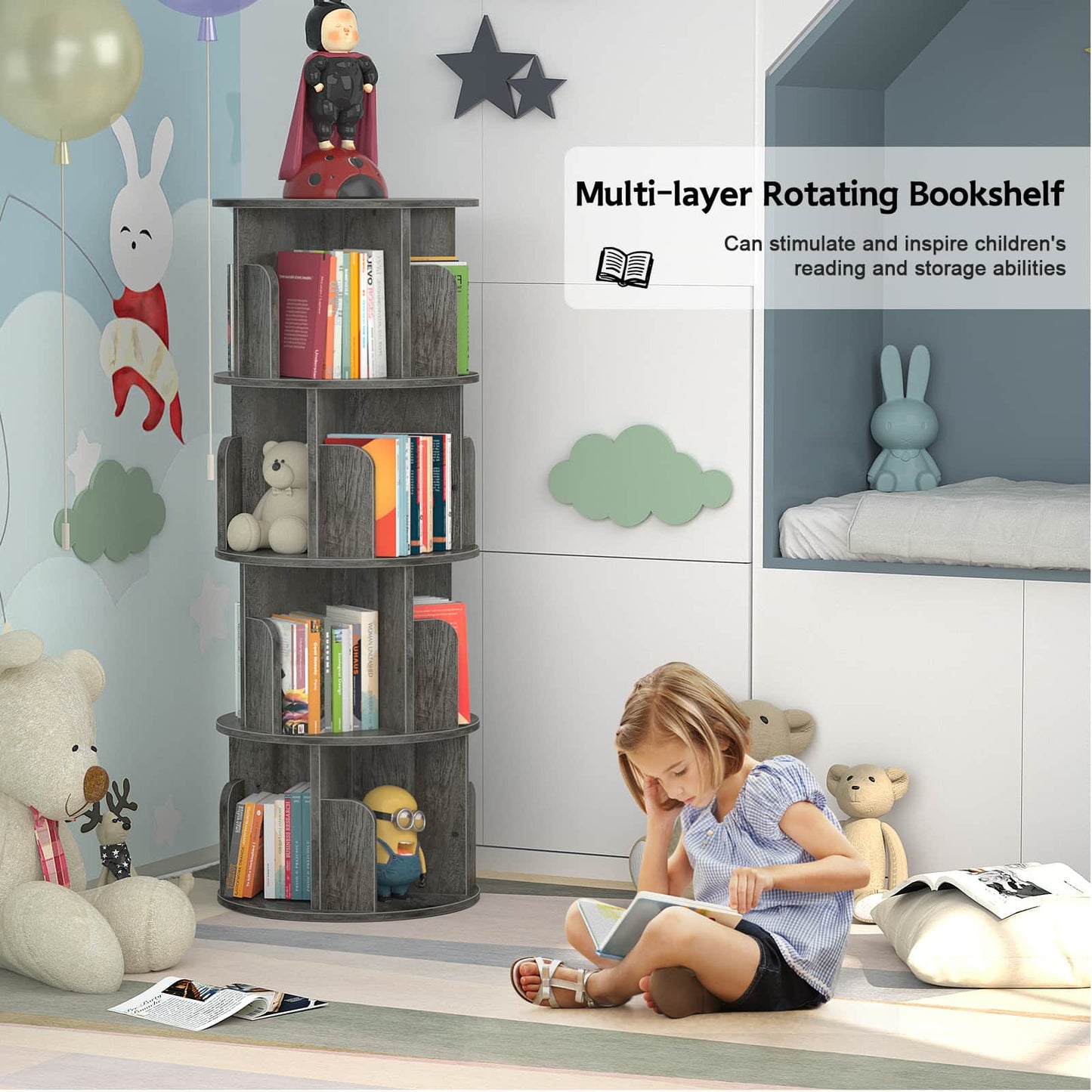 Rotating Bookshelf, 360 Display Corner Bookshelf for Small Space
