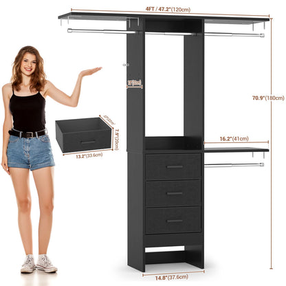 4FT Small Closet System with 3 Fabric Drawers