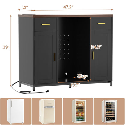 All-in-One Coffee Bar Cabinet with Mini Fridge Space & Power Outlet - Buffet Sideboard for Kitchen & Dining Room