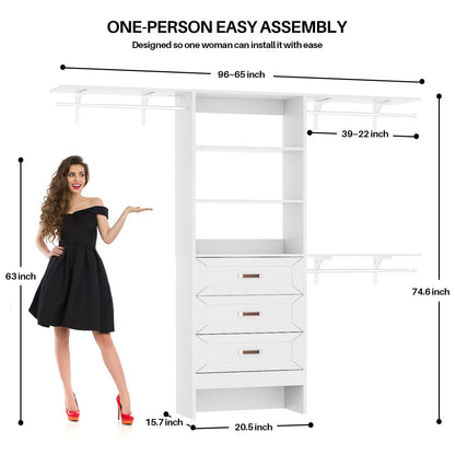 96'' W Closet Organizer System With Wooden Drawers