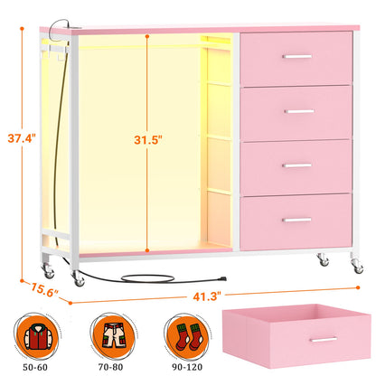 Dresser with Hanging Rack & 4 Drawers
