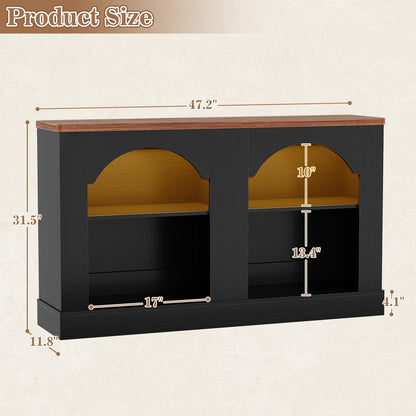 47" Arched LED Entryway Table - Farmhouse Console Table with Adjustable Shelves, Sofa Table, Sideboard Buffet Storage Cabinet