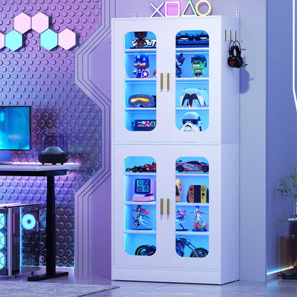 8-Tier LED Shoe Cabinet with Adjustable Shelves - 67 inch Tall Shoe Racks with Hooks for Entryway, Living Room, 24-32 Pairs