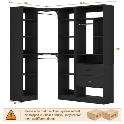 Closet System Closet Organizer, Wood Closet Organizer System,Walk-in Closet or Small Closets Wardrobe, Clothes Rack with Hanging Rods