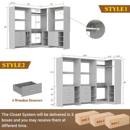 Closet System with 6 Drawers, 4 Hanging Rods & Corner Tower
