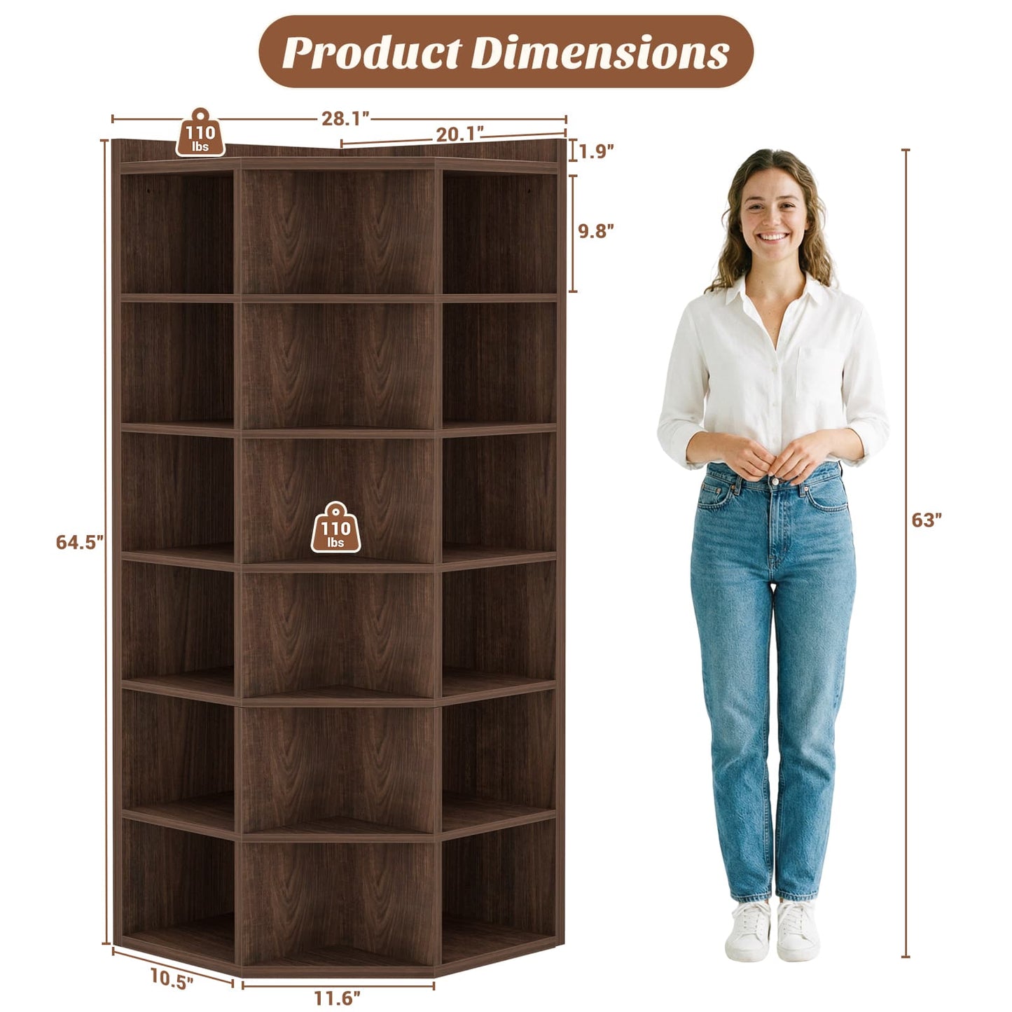7-Tier Corner Cube Book Shelf - Wooden L-Shaped Storage Cabinet with Top Table for Small Spaces, Home Office, Bedroom, Living Room