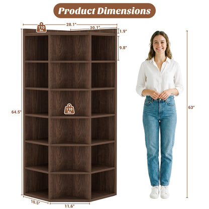 7-Tier Corner Cube Book Shelf - Wooden L-Shaped Storage Cabinet with Top Table for Small Spaces, Home Office, Bedroom, Living Room