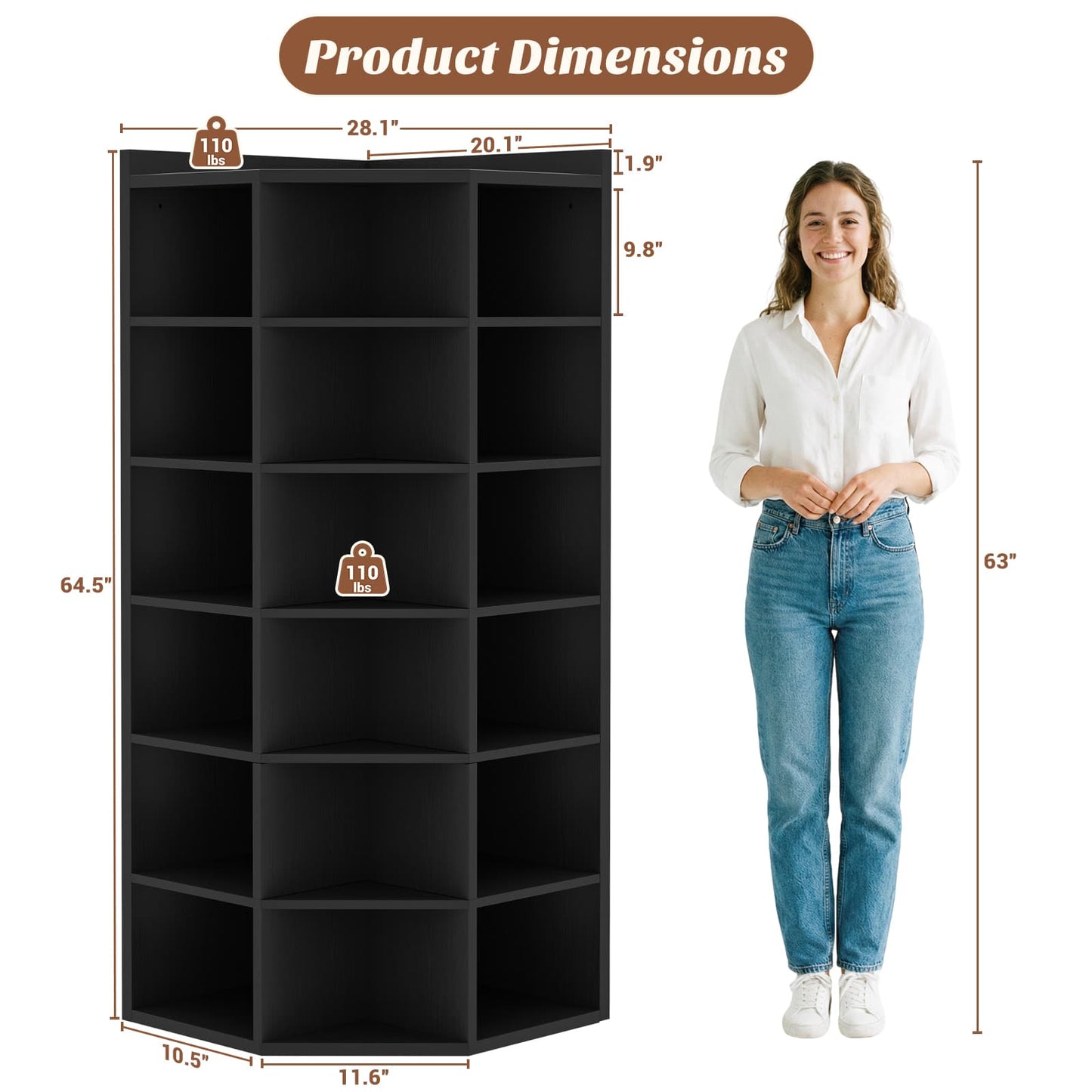 7-Tier Corner Cube Book Shelf - Wooden L-Shaped Storage Cabinet with Top Table for Small Spaces, Home Office, Bedroom, Living Room