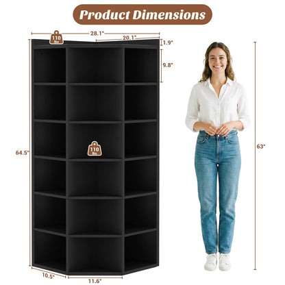 7-Tier Corner Cube Book Shelf - Wooden L-Shaped Storage Cabinet with Top Table for Small Spaces, Home Office, Bedroom, Living Room