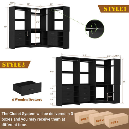 Closet System with 6 Drawers, 4 Hanging Rods & Corner Tower