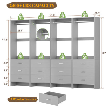 8FT Closet System with Wooden Drawers