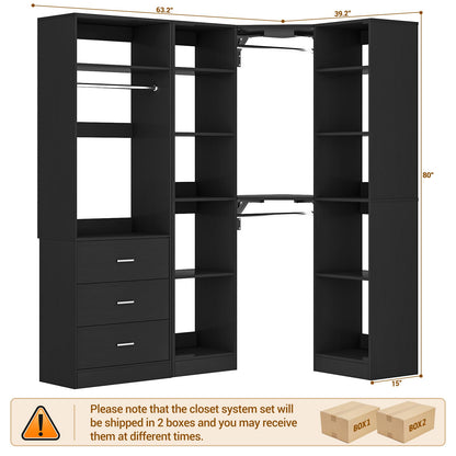 63.2" L X 39.2" W X 80" H Corner Closet System,Freestanding Closet Organizer System With 2 Drawers & 12 Shelves