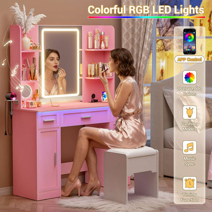 Makeup Vanity Desk with Mirror and Lights 3 Colors