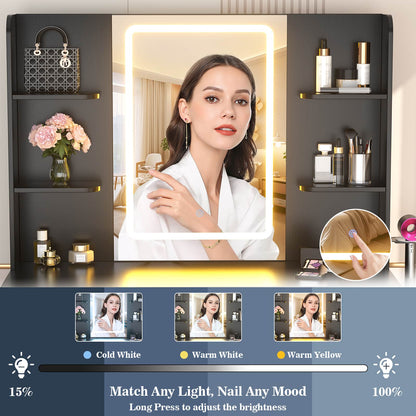 Makeup Vanity Desk with Mirror and Lights 3 Colors