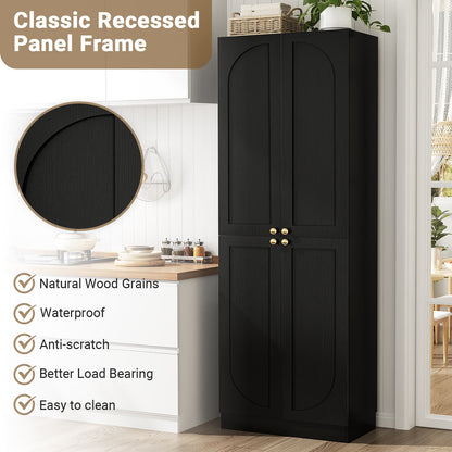 80" Kitchen Pantry, Extra Tall Arch Storage Cabinet with 4 Doors and Adjustable Shelves