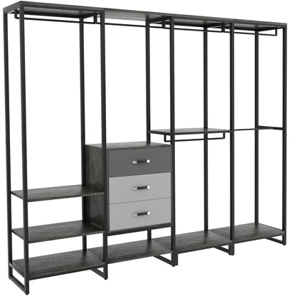 Closet System Organizer Walk-in Closet for Bedroom with 3 Wood Drawers