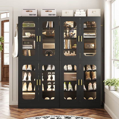 8-Tier LED Shoe Cabinet with Adjustable Shelves - 67 inch Tall Shoe Racks with Hooks for Entryway, Living Room, 24-32 Pairs