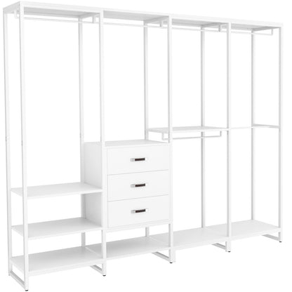 Closet System Organizer Walk-in Closet for Bedroom with 3 Wood Drawers