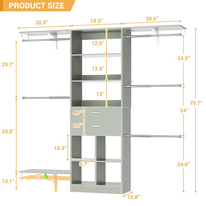 5FT Small Closet System, Baby Closet Organizer System with Wooden Drawers