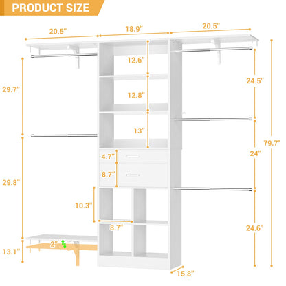 5FT Small Closet System, Baby Closet Organizer System with Wooden Drawers
