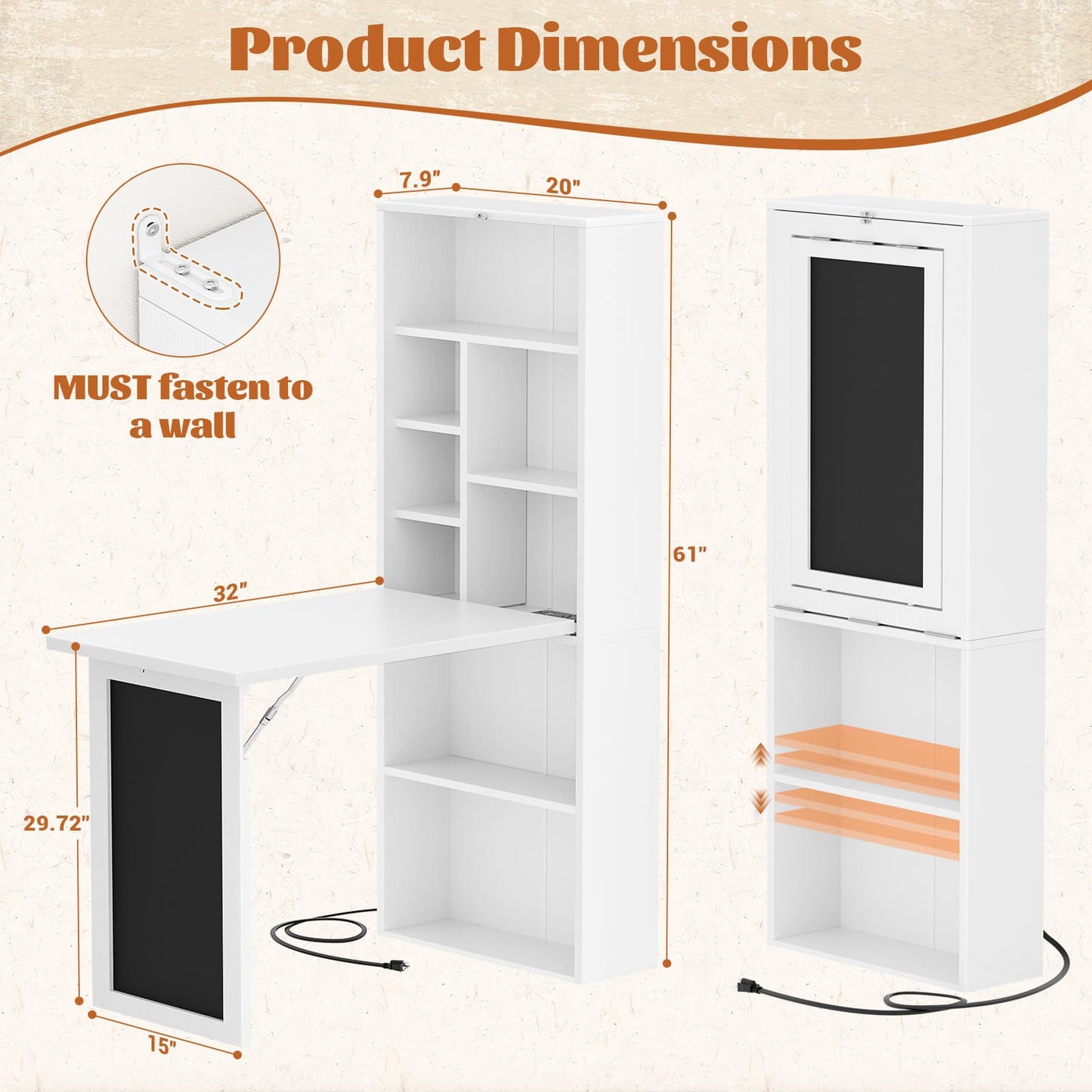 Small Folding Desk with Outlets, Convertible Writing Desk for Small Spaces
