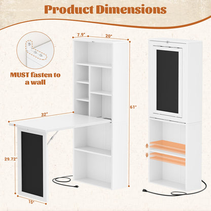 Small Folding Desk with Outlets, Convertible Writing Desk for Small Spaces