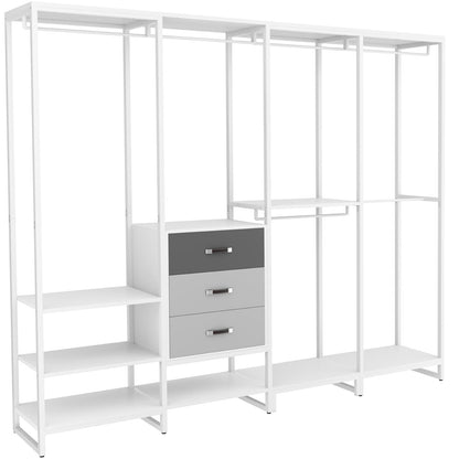 Closet System Organizer Walk-in Closet for Bedroom with 3 Wood Drawers