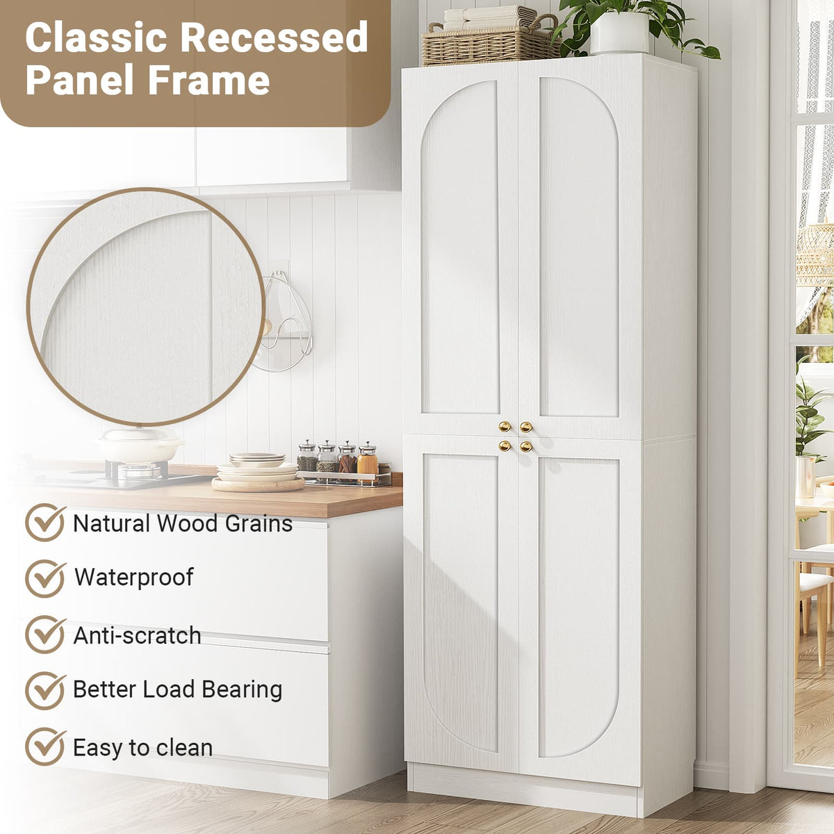 80" Kitchen Pantry with 4 Soft Close Doors