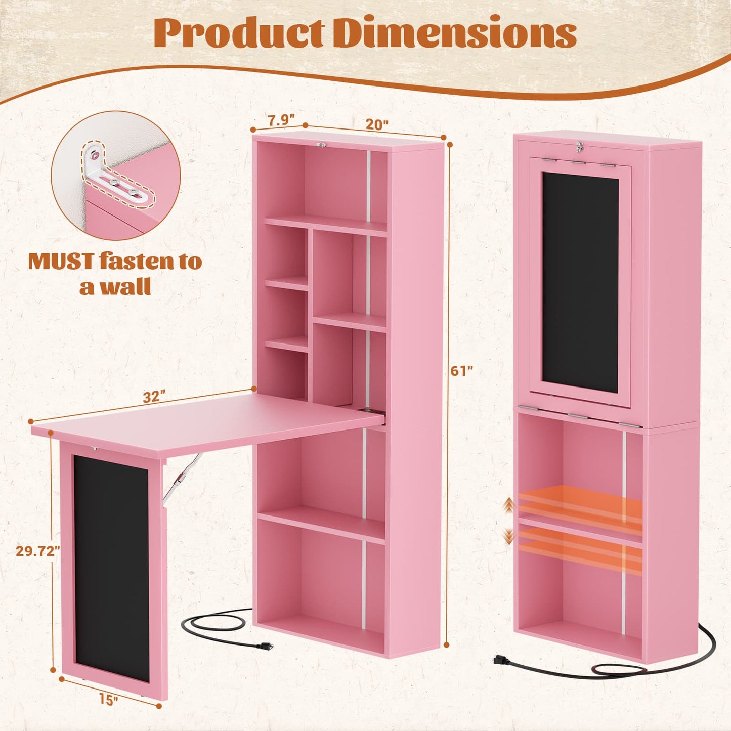 Small Folding Desk with Outlets, Convertible Writing Desk for Small Spaces