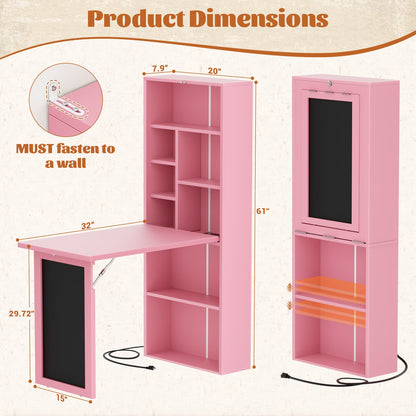 Small Folding Desk with Outlets, Convertible Writing Desk for Small Spaces