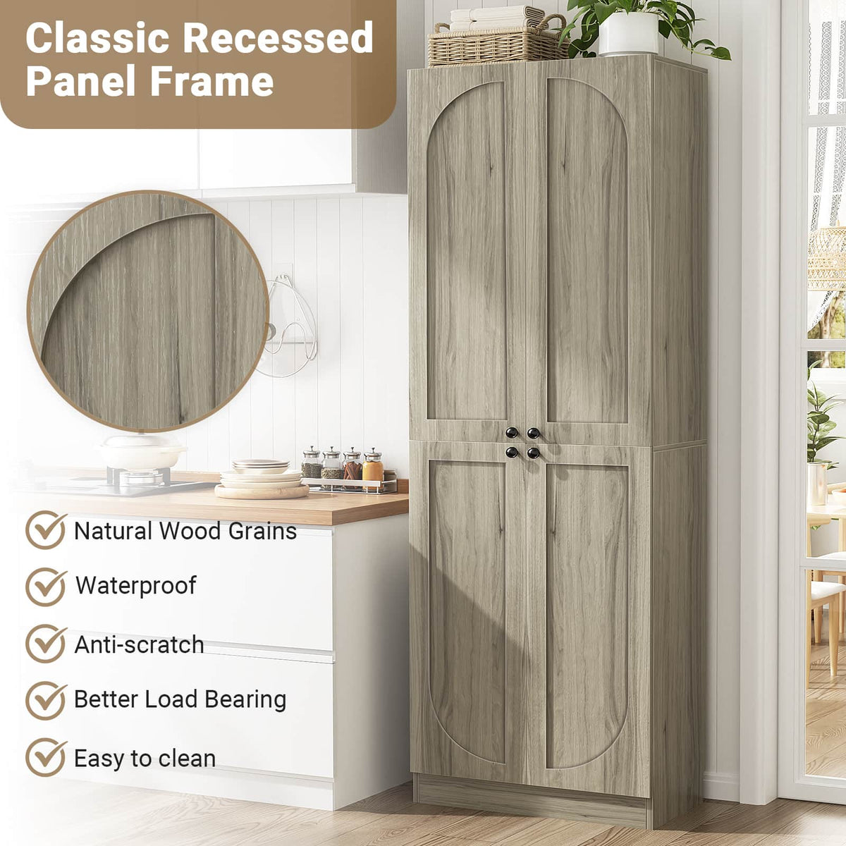 80" Kitchen Pantry with 4 Soft Close Doors