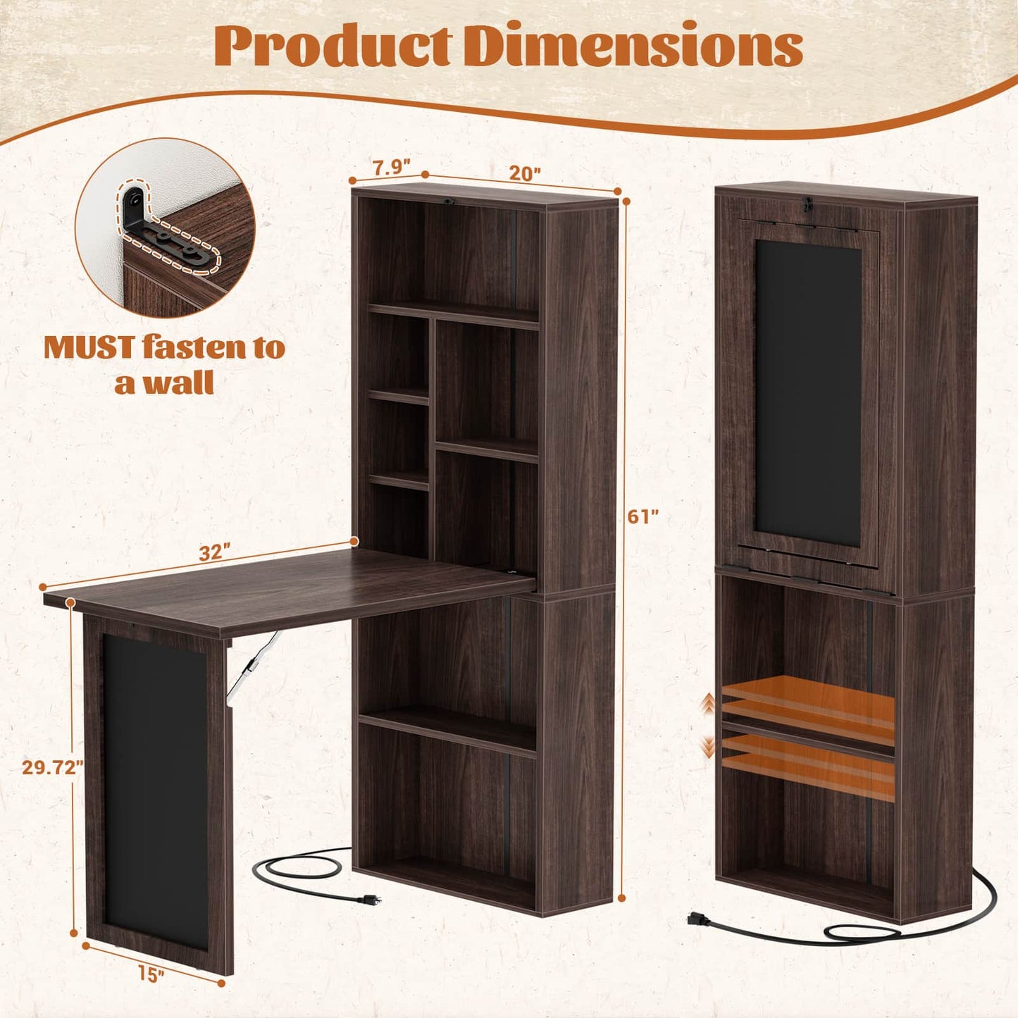 Small Folding Desk with Outlets, Convertible Writing Desk for Small Spaces