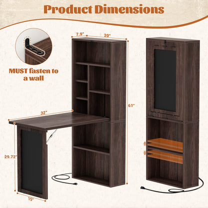 Small Folding Desk with Outlets, Convertible Writing Desk for Small Spaces