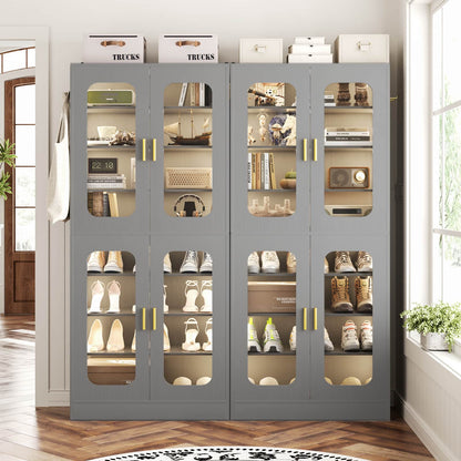 8-Tier LED Shoe Cabinet with Adjustable Shelves - 67 inch Tall Shoe Racks with Hooks for Entryway, Living Room, 24-32 Pairs