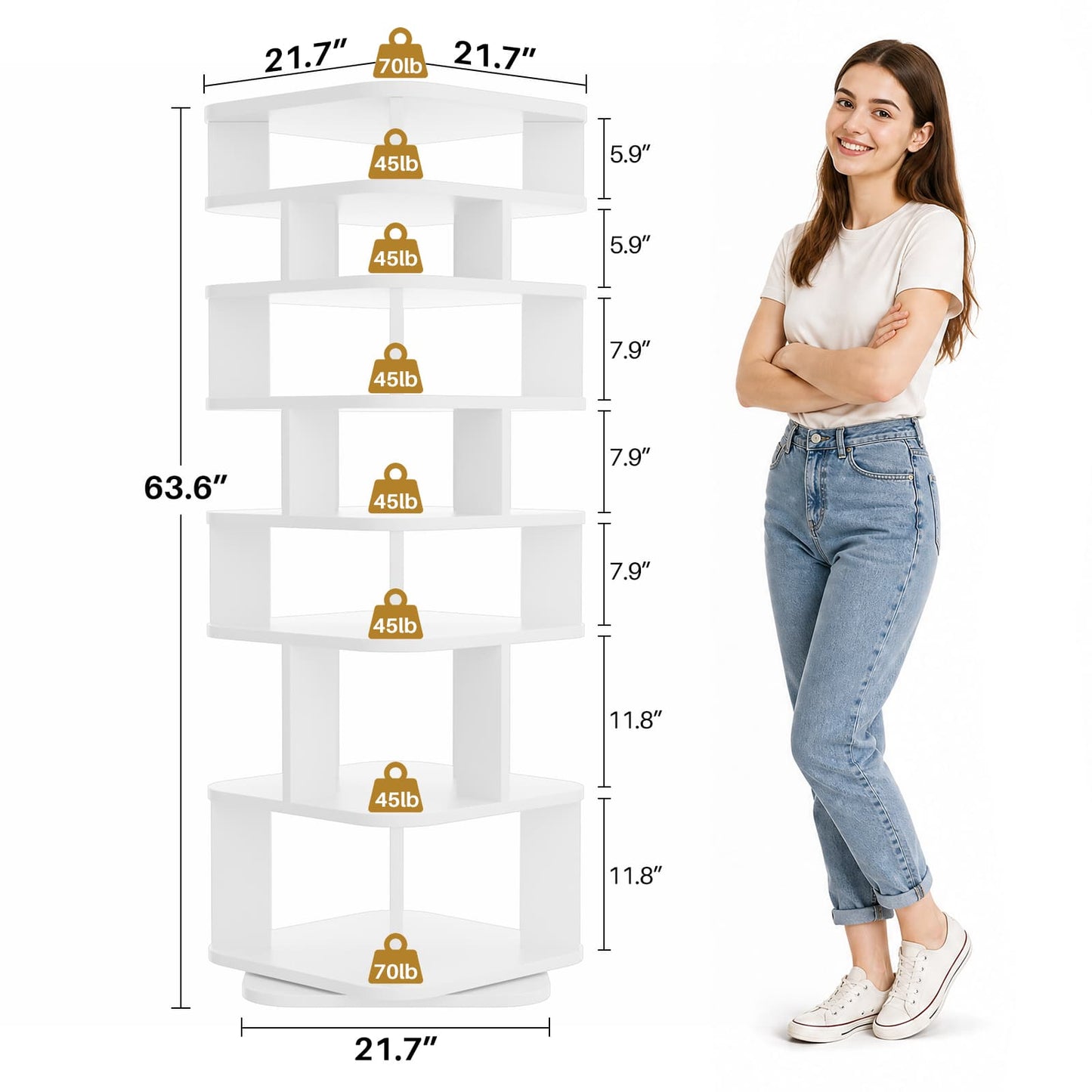 7 Tier Square Rotating Shoe Rack Tower