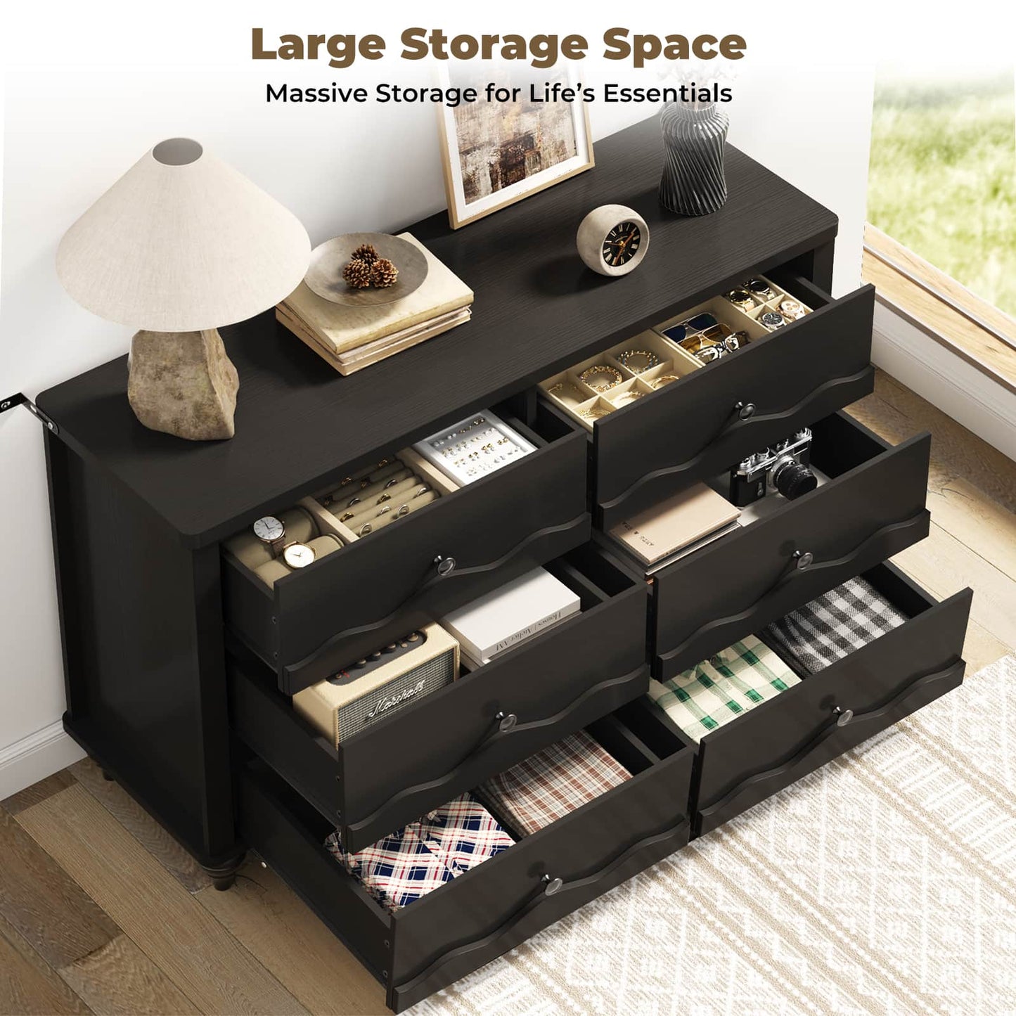 6-Drawer Dresser for Bedroom - 43" Modern Chest of Drawers with Scalloped Front, Storage Organizer