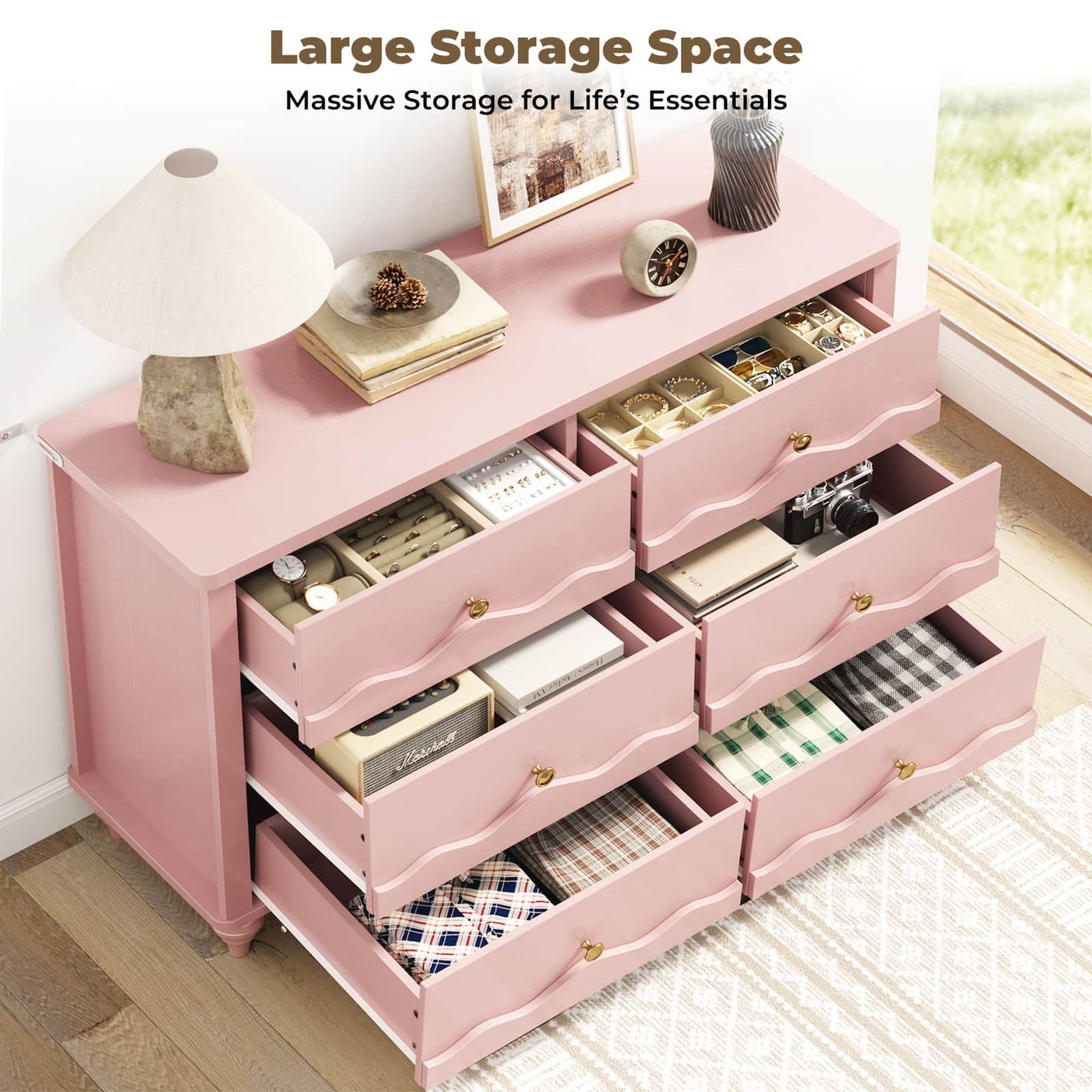 6-Drawer Dresser for Bedroom - 43" Modern Chest of Drawers with Scalloped Front, Storage Organizer