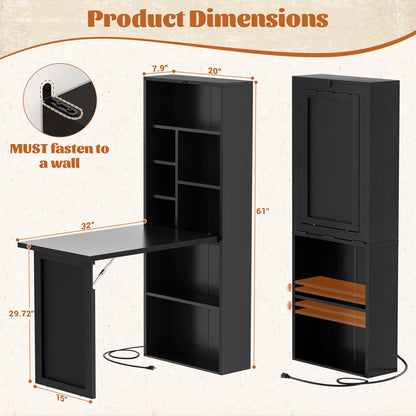 Small Folding Desk with Outlets, Convertible Writing Desk for Small Spaces