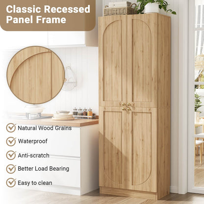 80" Kitchen Pantry, Extra Tall Arch Storage Cabinet with 4 Doors and Adjustable Shelves