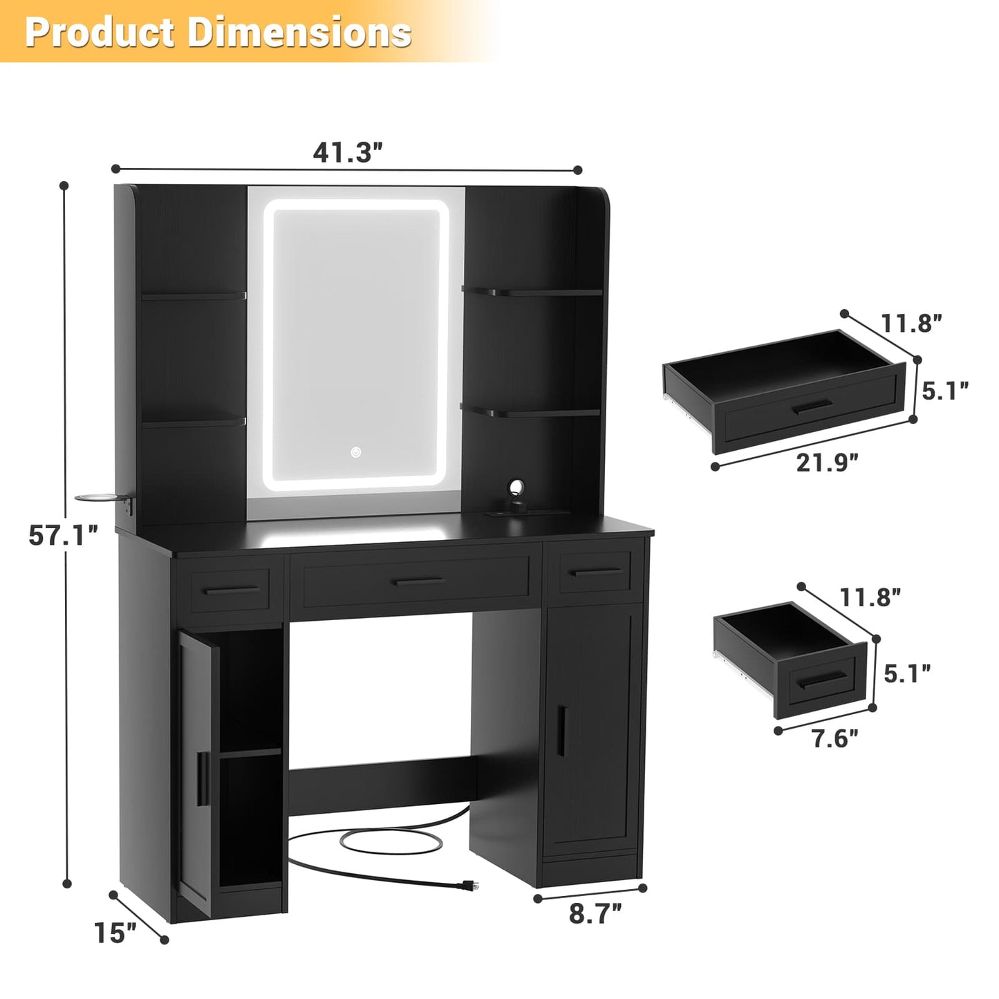 Makeup Vanity Desk with Mirror and Lights 3 Colors