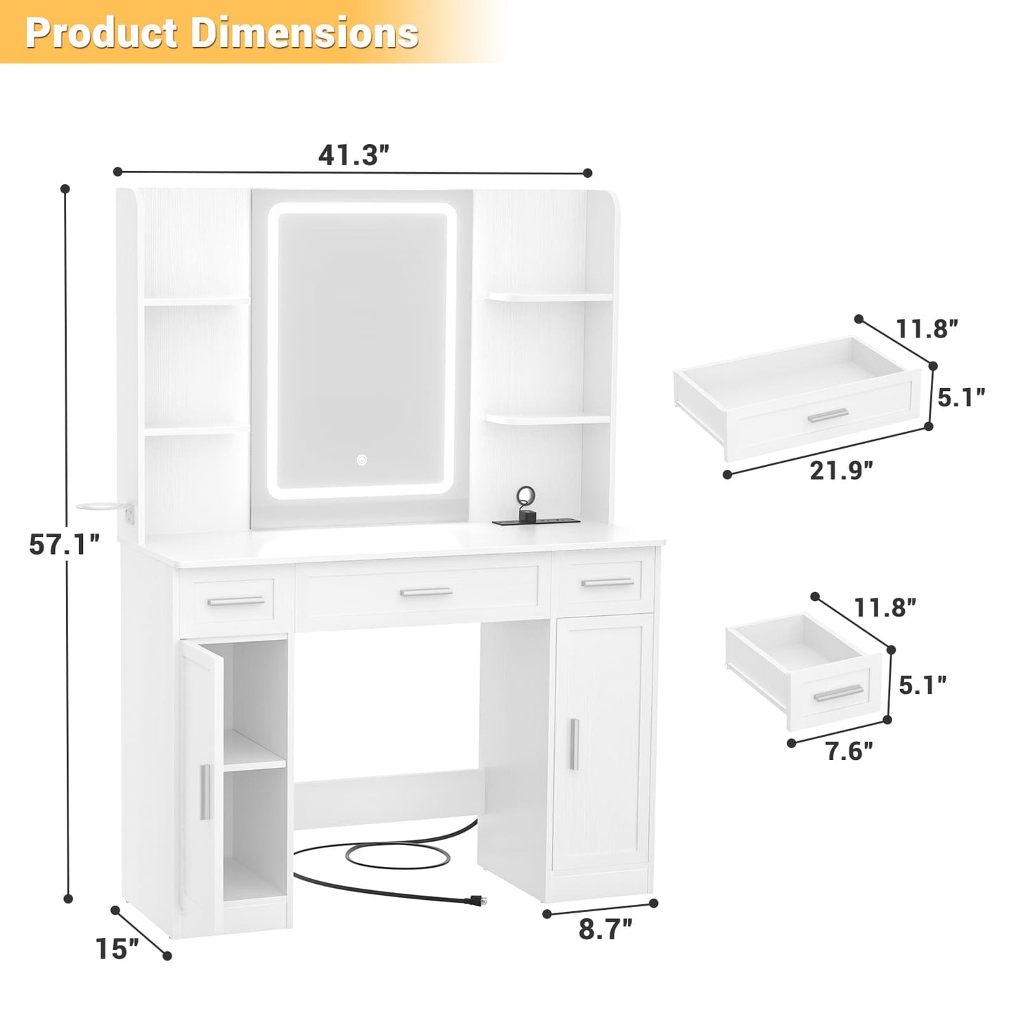 Makeup Vanity Desk with Mirror and Lights 3 Colors