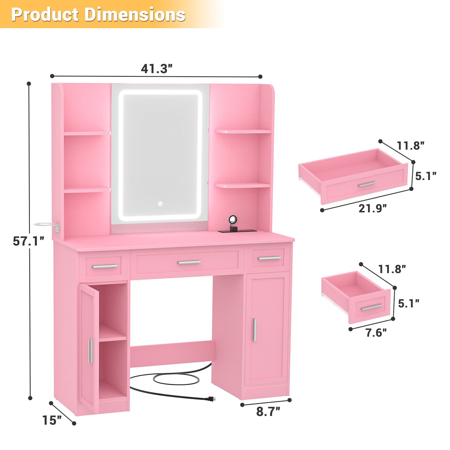 Makeup Vanity Desk with Mirror and Lights 3 Colors