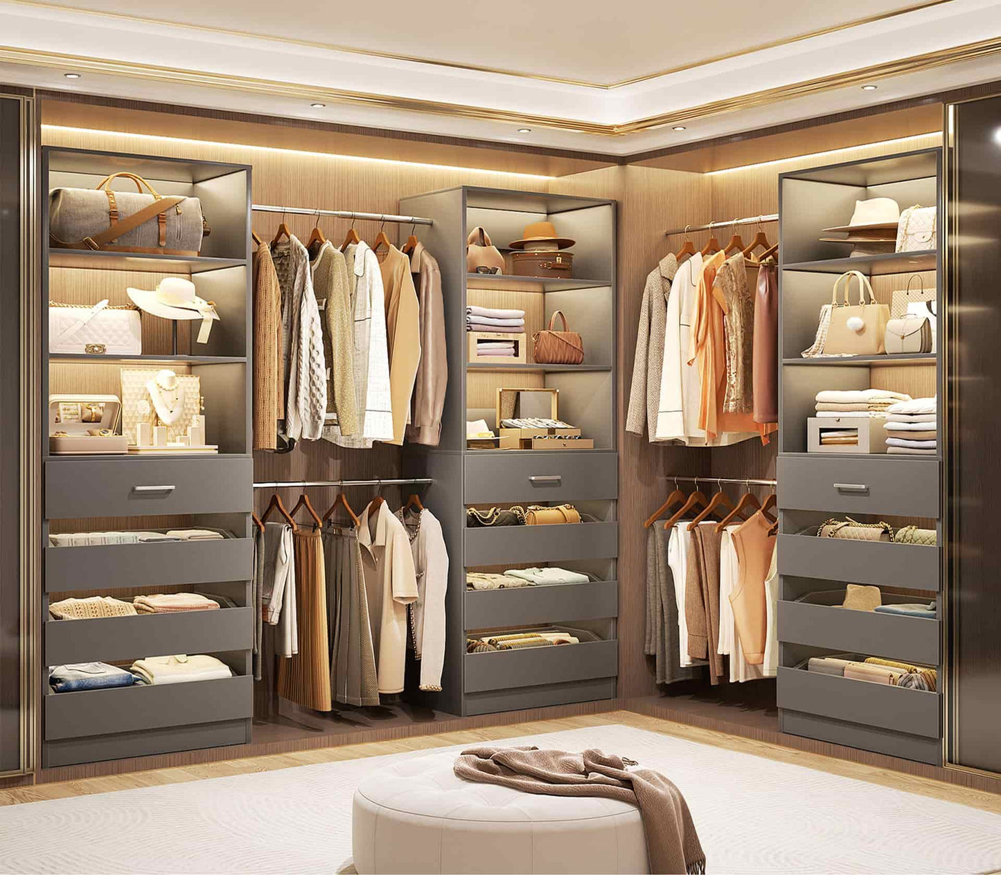 12-Drawer Customizable L-Shaped Closet System